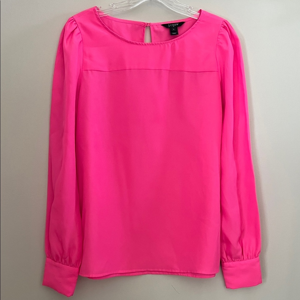 J. Crew Bright Pink Talitha Long Sleeve Blouse | S